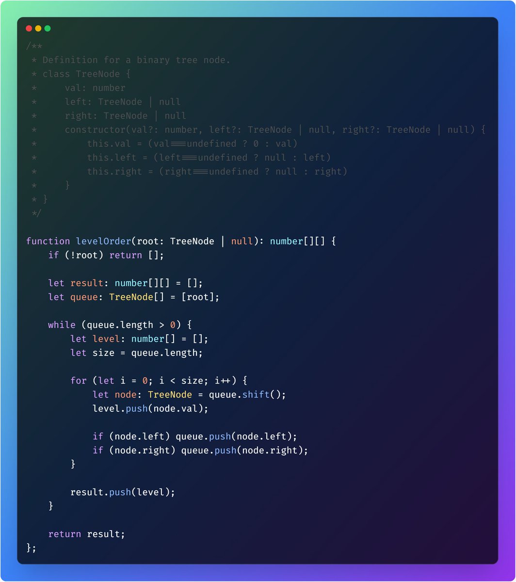 PranavRPise's tweet image. This is how you do Binary Tree Level Order Traversal fellas.
#leetcode102