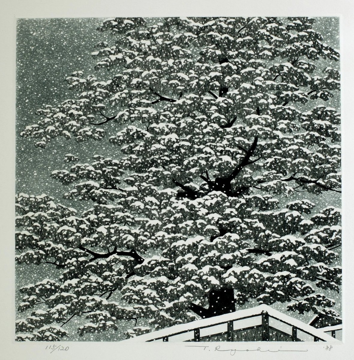 marysia_cc's tweet image. Tanaka Ryohei (1933-2019)
Big Tree With Snow
etching