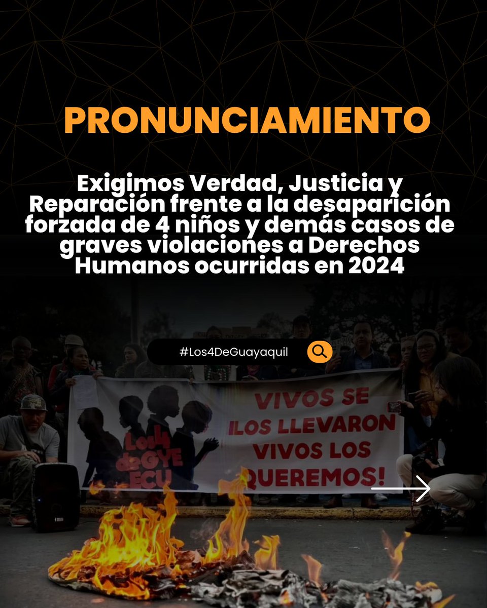 📢#PRONUNCIAMIENTO Organizaciones sociales y de Derechos Humanos exigen #VerdadJusticiaYReparación frente al caso de #LosCuatroDeGuayaquilEcuador y demás casos de graves violaciones a Derechos Humanos ocurridas en 2024

Accede al pronunciamiento aquí: bit.ly/40fhnCv