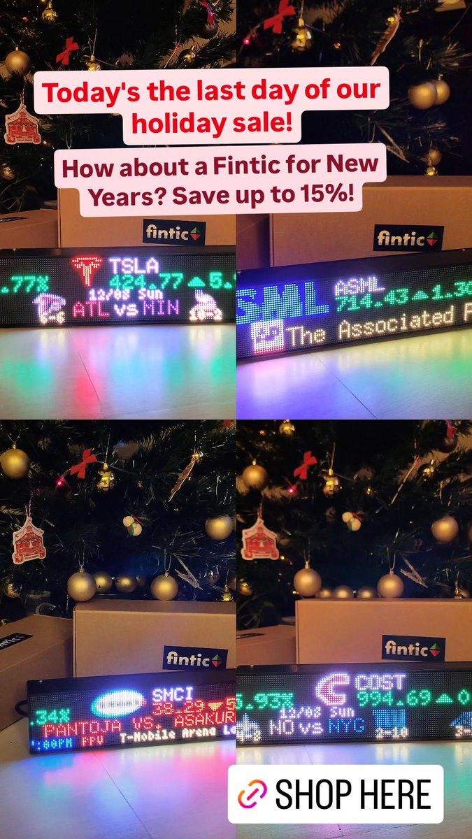 Finticofficial's tweet image. Today is the LAST DAY of our holiday sale! Looking for a New Years gift? How about a Fintic? Final chance to save up to 15% off on our tickers! 

Shop here: fintic.io

#HappyNewYear2025 #HappyNewYear #fintic #giftideas #giftforhim #giftsforhim #gift #mancave