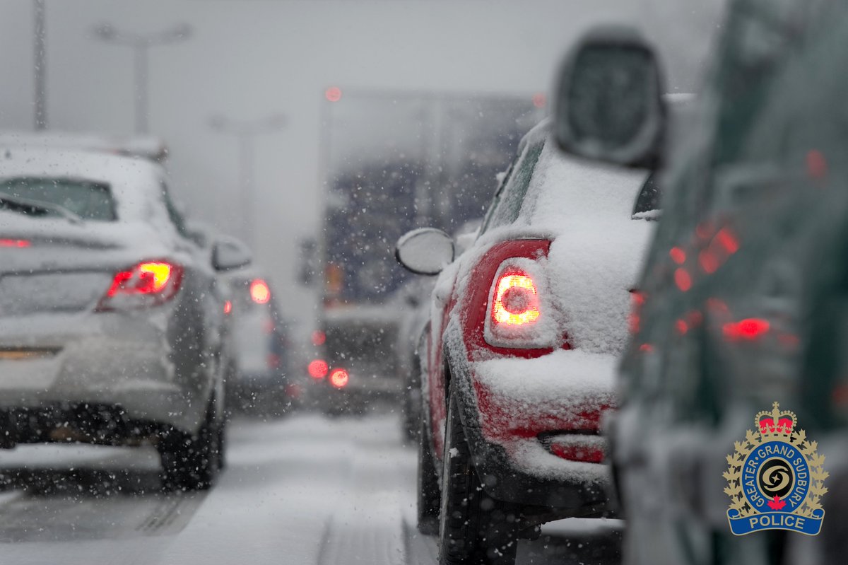 SudburyPolice's tweet photo. Weather alert - It’s supposed to snow throughout the day. Roads, parking lots &amp; sidewalks may be slick.
• Stay alert
• Be patient
• Slow down
• Give yourself extra time 
• Brake slowly to reduce speed 
• Pay extra attention for pedestrians
• Don't tailgate https://t.co/EIW5H9d74g