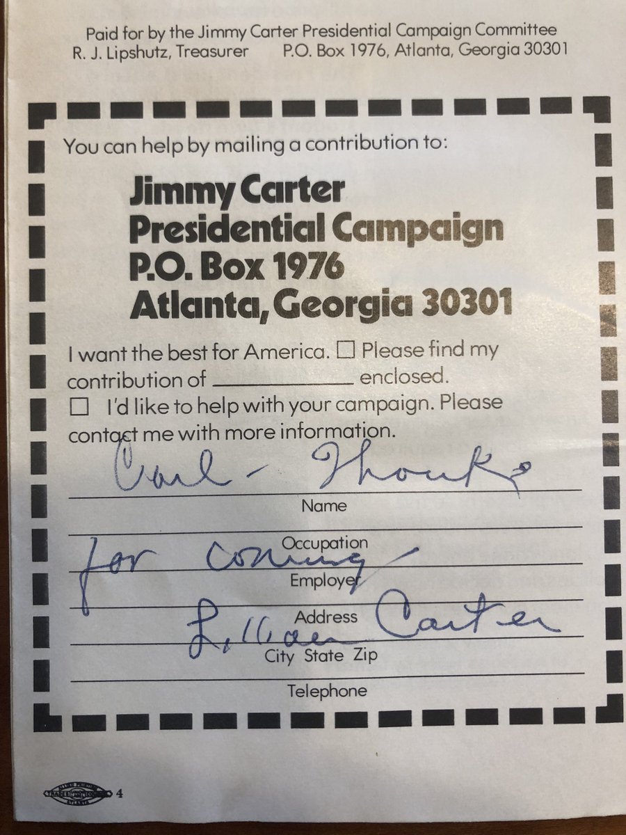 Thanks for your amazing life and service, #JimmyCarter. I’ll never forget driving through Plains, GA, on our summer vacation in 1976, stopping by your campaign office in the train depot, and getting an autograph from your mother, Lillian Carter!