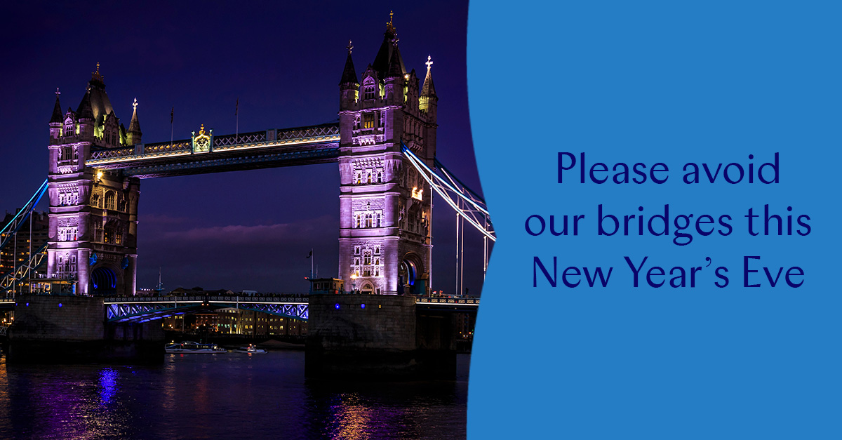 City Bridge Foundation (@citybridgefndn) on Twitter photo Heading out for New Year's Eve? 🥳 London’s fireworks are a must-see, but NOT from <a href="/TowerBridge/">Tower Bridge</a> or London Bridge!🎆
Please help us and <a href="/CityPolice/">City of London Police</a> keep everyone safe by avoiding our bridges and enjoying the fireworks from a better spot, whether that's your home or one of Heading out for New Year's Eve? 🥳 London’s fireworks are a must-see, but NOT from <a href="/TowerBridge/">Tower Bridge</a> or London Bridge!🎆
Please help us and <a href="/CityPolice/">City of London Police</a> keep everyone safe by avoiding our bridges and enjoying the fireworks from a better spot, whether that's your home or one of