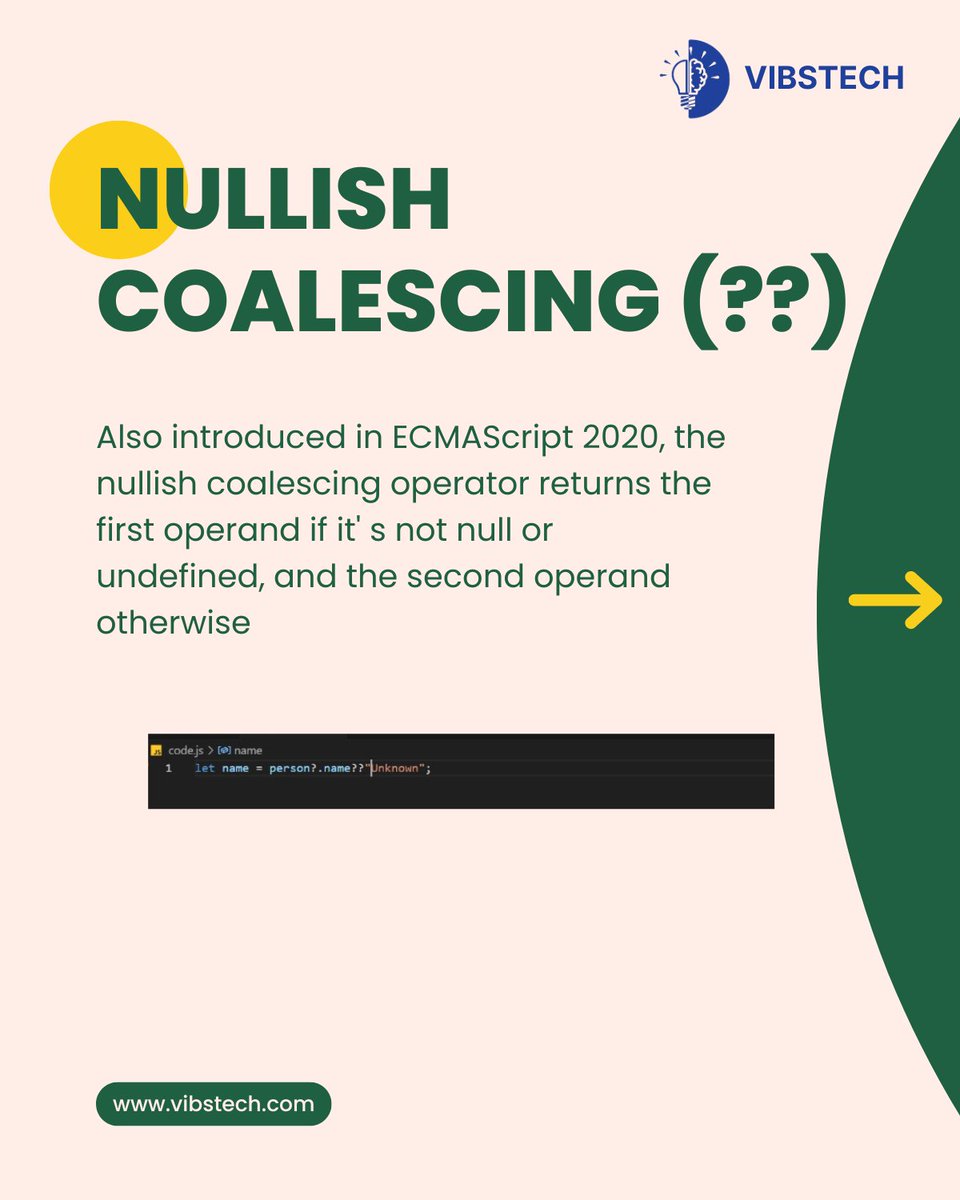 vibstech_in's tweet image. 💻 Unlock the Power of Modern JavaScript Concepts! 🚀
Are you leveraging the latest features in JavaScript? From handling deep object properties with Optional Chaining (?.) to working with large integers using BigInt
#JavaScript #ModernJavaScript #CodingTips #WebDevelopment