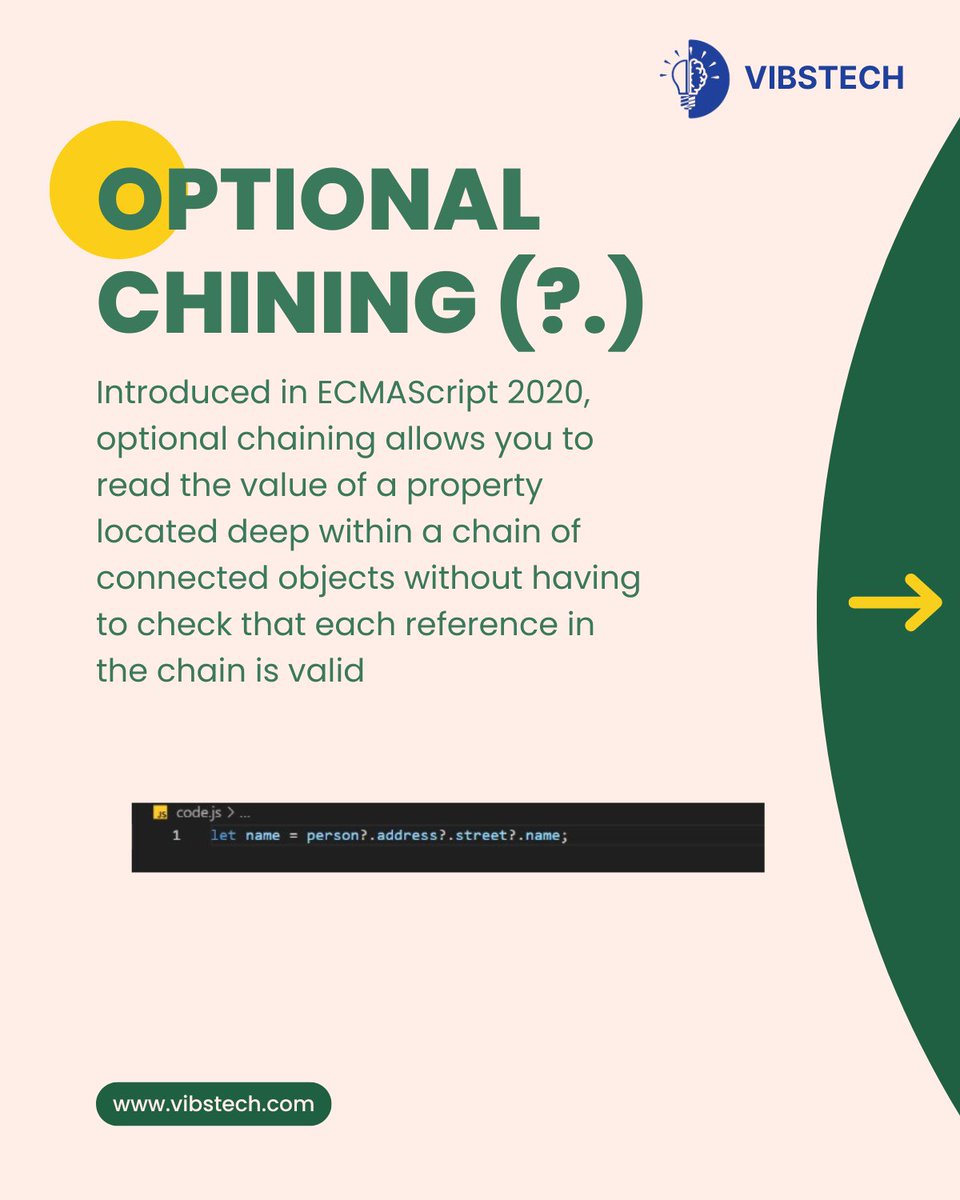 vibstech_in's tweet image. 💻 Unlock the Power of Modern JavaScript Concepts! 🚀
Are you leveraging the latest features in JavaScript? From handling deep object properties with Optional Chaining (?.) to working with large integers using BigInt
#JavaScript #ModernJavaScript #CodingTips #WebDevelopment