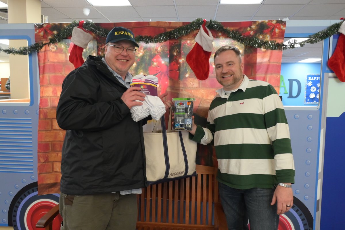 Our former library director, JC Morgan, donated items for Cam Cares on behalf of the Kiwanis Club of Campbell County! Tomorrow is the last day you can drop off clean pairs of socks and underwear in their original packaging. 🧦