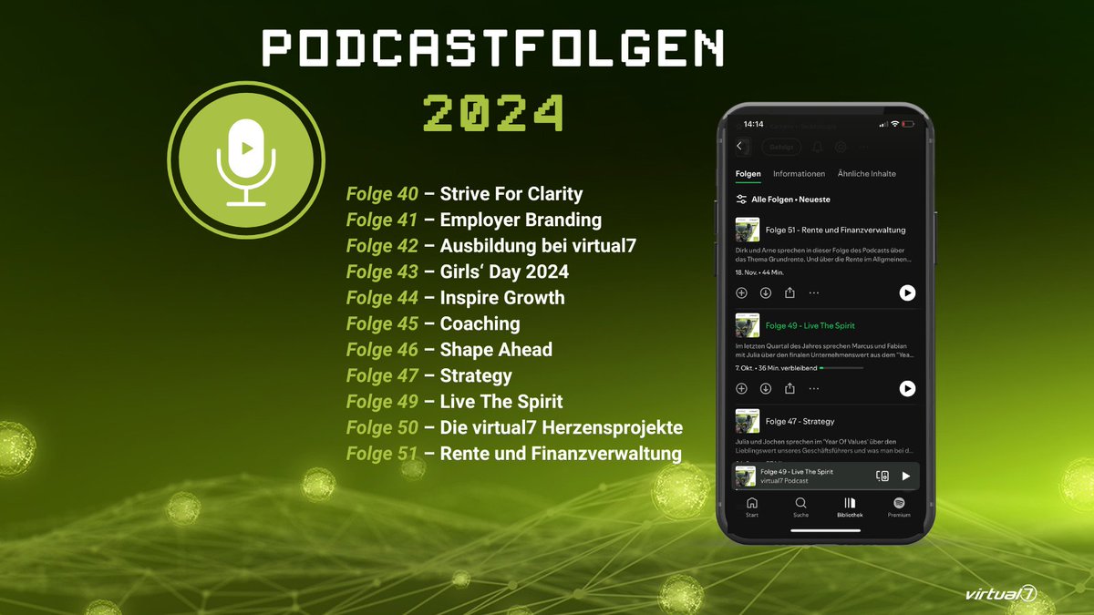 2024 war ein Jahr voller #Podcast|s. 🎤 Auch wir waren fleißig und haben 11 Folgen produziert. Von einer Ausbildung bei virtual7 bis hin zu Rente &amp; Finanzverwaltung war alles dabei. Du hast noch nicht alle Folgen gehört? Kein Problem, hier geht’s lang: hubs.li/Q030MsTz0