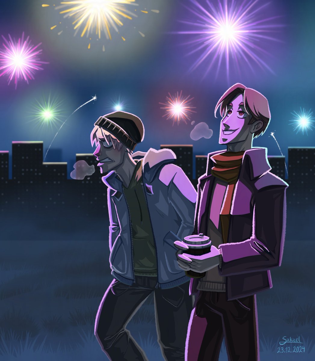Just in time for New Year’s Eve, here’s a piece I did for <a href="/nnatjes/">nnatjes (COMMISSIONS OPEN)</a> for the Secret Santa event at the discord server we’re in~ I had an absolute blast drawing these two boys :3c
