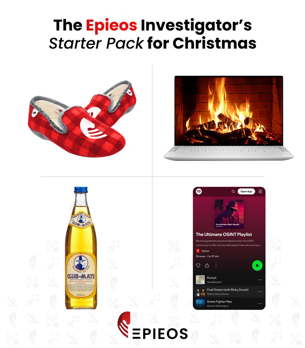 epieos's tweet image. 🎁 All I want for #Christmas is... to solve my
#investigation!

🕵️‍♂️ Stuck on a case? Don&apos;t hesitate to try the #OSINTer version of epieos.com - the original #OSINT tool for #email and #phone reverse lookup.

🎧 Because doing OSINT requires a #cozy environment, a…