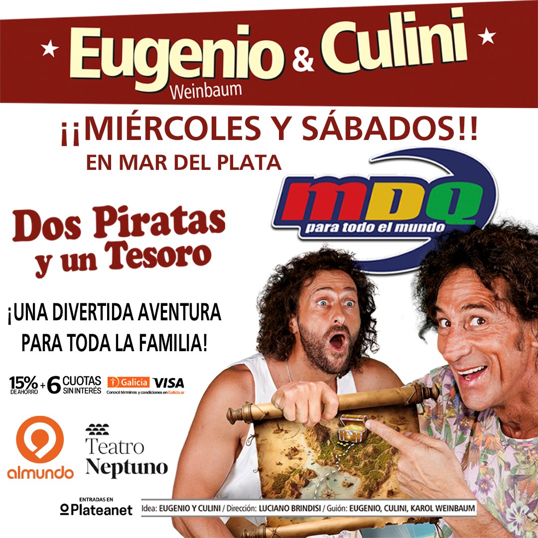 Atención Amigos en Mar del Plata!! 😁
A partir de enero vamos a estar los días miércoles y sábados en el Teatro Neptuno con nuestro show DOS PIRATAS Y UN TESORO. 🏴‍☠️

Los esperamos a todos para divertirnos con amigos y familia. 🏖️

🎟️ Las entradas ya están disponibles a la venta.