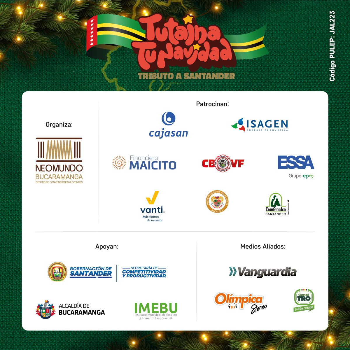 vanguardiacom's tweet image. ¡𝗘𝗹 𝘁𝗶𝗲𝗺𝗽𝗼 𝘀𝗲 𝗮𝗴𝗼𝘁𝗮! ⏳🎄 𝗛𝗼𝘆 𝗲𝘀 𝘁𝘂 ú𝗹𝘁𝗶𝗺𝗮 𝗼𝗽𝗼𝗿𝘁𝘂𝗻𝗶𝗱𝗮𝗱 𝗽𝗮𝗿𝗮 𝘀𝘂𝗺𝗲𝗿𝗴𝗶𝗿𝘁𝗲 𝗲𝗻 𝗹𝗮 𝗺𝗮𝗴𝗶𝗮 𝗱𝗲 𝗹𝗮 𝗡𝗮𝘃𝗶𝗱𝗮𝗱 𝗲𝗻 @NEOMUNDOBGA . 🎄

#TutainaTuNavidad #Neomundo #TributoASantander #Bucaramanga