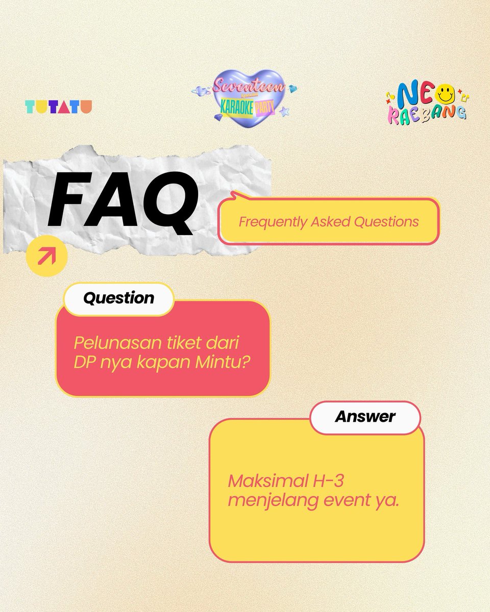 tutatuproject's tweet photo. Mintu udah kumpulin beberapa pertanyaan yang sering ditanyain nih! Check this out ya guys🤗

#saythename_17 #svt #seventeen #carat #noraebang #noraebangjakarta #karaokeparty https://t.co/rJjSUpGQ8w