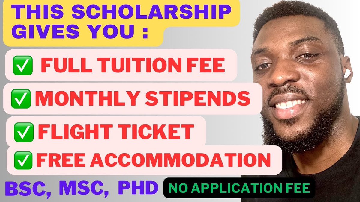 BEST SCHOLARSHIP IF YOU HAVE NO MONEY TO STUDY ABROAD 2025
✅ BSc ✅MSc ✅PhD
✅ No Application Fee 
Hurry ‼️Application opens January till February 
yt.openinapp.co/jddcp