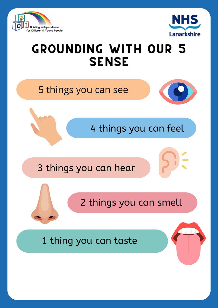 Grounding with our 5 senses is a tool that can be used anywhere, at any time. It can help us feel more calm and refocus our attention back to the present moment when we feel anxious or overwhelmed.