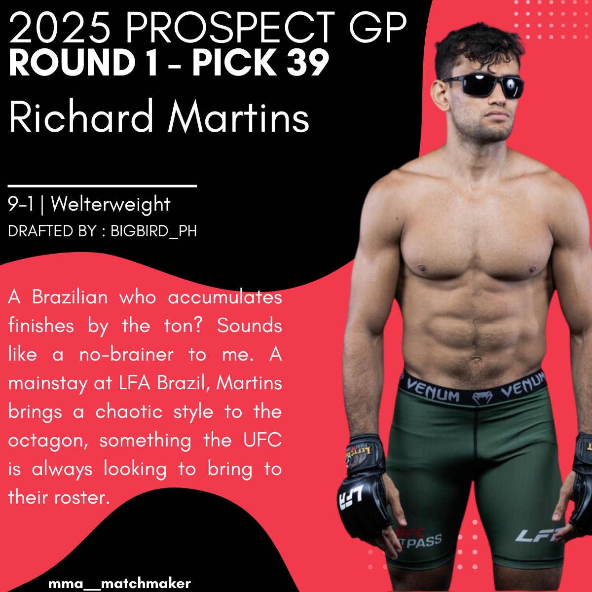 The Matchmaker (@mma__matchmaker) on Twitter photo <a href="/danmma93/">daniel</a> <a href="/phre/">Al Zullino (アルZ)</a> <a href="/CHIRDF67/">Redobull</a> <a href="/ayres_mt/">Matheus A.</a> <a href="/Grabaka_Hitman/">caposa</a> <a href="/mmawizzard/">Shawn Bitter</a> <a href="/NxteNC/">Nxte 🪱</a> <a href="/BebaGenije/">Spale™️</a> <a href="/RWHockeyJohn/">John Beiser</a> <a href="/907Giovanni/">Giovanni DeVera</a> <a href="/SaucyPicksMMA/">SaucyPicksMMA</a> @hesthe1of1 <a href="/PiezoDFS/">PiezoDFS</a> <a href="/ChiefKeef95815/">Sosa😈💰💰🚀</a> <a href="/JakeLippman/">Jake Lippman</a> <a href="/PottsJackson/">Potts</a> <a href="/mmaboxingnbamlb/">寺田</a> <a href="/hellowhosthat/">Hellowhosthat</a> <a href="/sam32165/">Samuel Clark</a> <a href="/matidicai/">decosito</a> <a href="/NathanES18/">Nathan</a> <a href="/Cangrejoruiz/">Cangrejo</a> <a href="/MmaBrawling/">seahawksfan</a> <a href="/SeanMeade2332/">Sean</a> @EligosSD <a href="/Bapt_fs/">Baptiste Bajard</a> <a href="/wolajustowska/">Goluboy Kickboxing Supremacist</a> <a href="/laibasaqlain_/">Laiba Saqlain</a> <a href="/ProspectsATW/">Prospect Watch 👓</a> <a href="/mmameditations/">Drew Beaupré</a> <a href="/Arturblack10/">black</a> <a href="/evanm087/">Evan Montgomery</a> <a href="/Ds49204/">David Shin</a> <a href="/idonald0/">Idonaldo</a> <a href="/DopemoonMMA/">Dopemoon</a> <a href="/jameslikesbugs/">James Colwell</a> Round 1 - Pick 39
🇧🇷Richard Martins (9-1) | Welterweight
Drafted by : <a href="/bigbird_ph/">Pierce</a>
#MMA #UFC <a href="/danmma93/">daniel</a> <a href="/phre/">Al Zullino (アルZ)</a> <a href="/CHIRDF67/">Redobull</a> <a href="/ayres_mt/">Matheus A.</a> <a href="/Grabaka_Hitman/">caposa</a> <a href="/mmawizzard/">Shawn Bitter</a> <a href="/NxteNC/">Nxte 🪱</a> <a href="/BebaGenije/">Spale™️</a> <a href="/RWHockeyJohn/">John Beiser</a> <a href="/907Giovanni/">Giovanni DeVera</a> <a href="/SaucyPicksMMA/">SaucyPicksMMA</a> @hesthe1of1 <a href="/PiezoDFS/">PiezoDFS</a> <a href="/ChiefKeef95815/">Sosa😈💰💰🚀</a> <a href="/JakeLippman/">Jake Lippman</a> <a href="/PottsJackson/">Potts</a> <a href="/mmaboxingnbamlb/">寺田</a> <a href="/hellowhosthat/">Hellowhosthat</a> <a href="/sam32165/">Samuel Clark</a> <a href="/matidicai/">decosito</a> <a href="/NathanES18/">Nathan</a> <a href="/Cangrejoruiz/">Cangrejo</a> <a href="/MmaBrawling/">seahawksfan</a> <a href="/SeanMeade2332/">Sean</a> @EligosSD <a href="/Bapt_fs/">Baptiste Bajard</a> <a href="/wolajustowska/">Goluboy Kickboxing Supremacist</a> <a href="/laibasaqlain_/">Laiba Saqlain</a> <a href="/ProspectsATW/">Prospect Watch 👓</a> <a href="/mmameditations/">Drew Beaupré</a> <a href="/Arturblack10/">black</a> <a href="/evanm087/">Evan Montgomery</a> <a href="/Ds49204/">David Shin</a> <a href="/idonald0/">Idonaldo</a> <a href="/DopemoonMMA/">Dopemoon</a> <a href="/jameslikesbugs/">James Colwell</a> Round 1 - Pick 39
🇧🇷Richard Martins (9-1) | Welterweight
Drafted by : <a href="/bigbird_ph/">Pierce</a>
#MMA #UFC