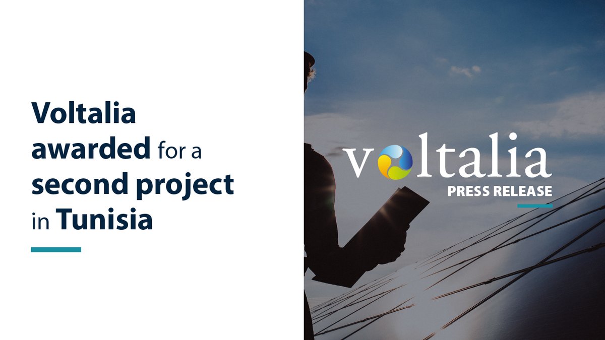Voltalia awarded for a second project in Tunisia 🇹🇳

🇬🇧 PRESS RELEASE | tinyurl.com/5n7tjpz4
🇫🇷 COMMUNIQUÉ DE PRESSE | tinyurl.com/4vu4jzvp