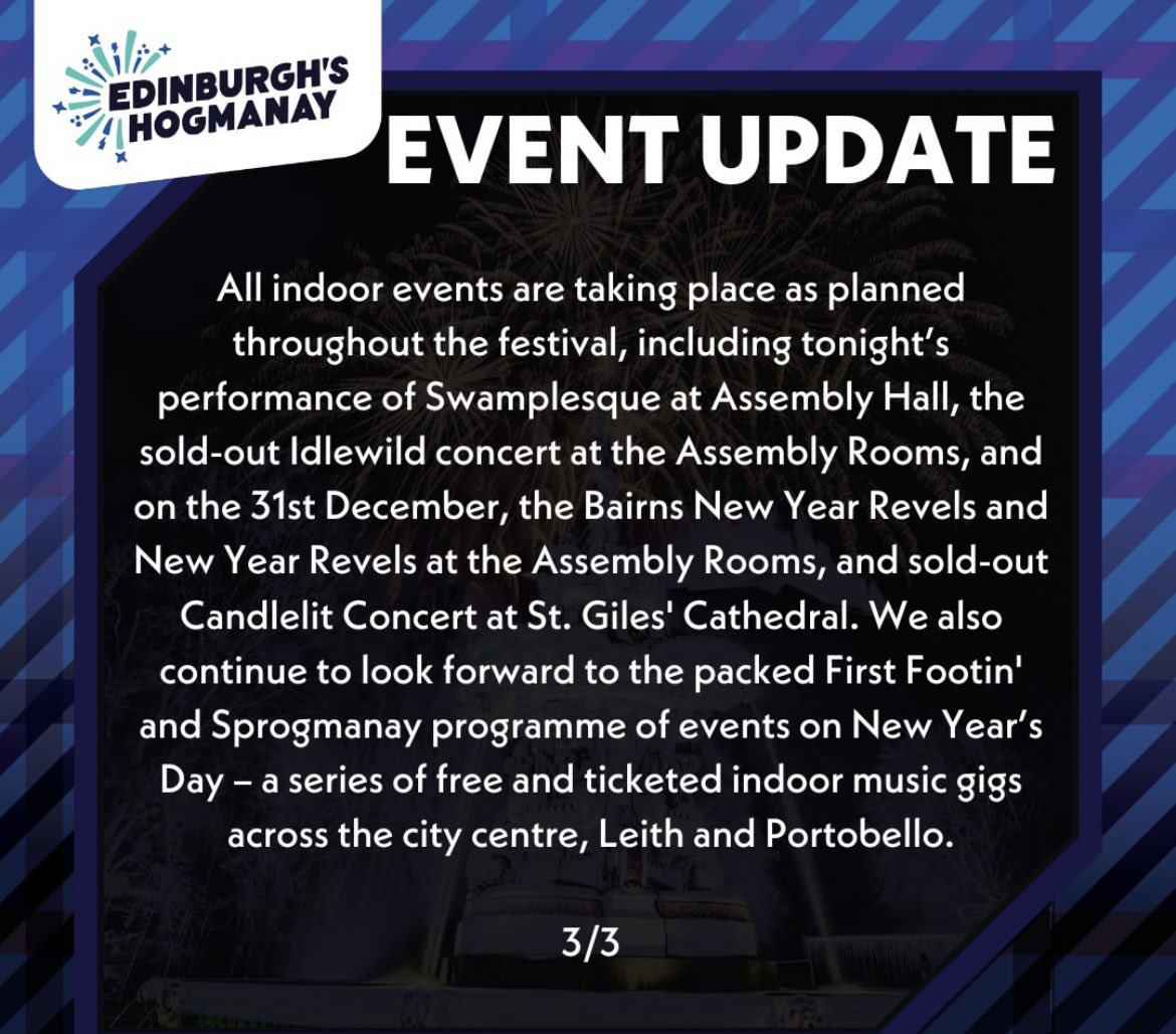 EventScotland News (@eventscotnews) on Twitter photo An update from <a href="/edhogmanay/">Edinburgh's Hogmanay</a> below. For more details please visit their channels including website and Instagram. An update from <a href="/edhogmanay/">Edinburgh's Hogmanay</a> below. For more details please visit their channels including website and Instagram.