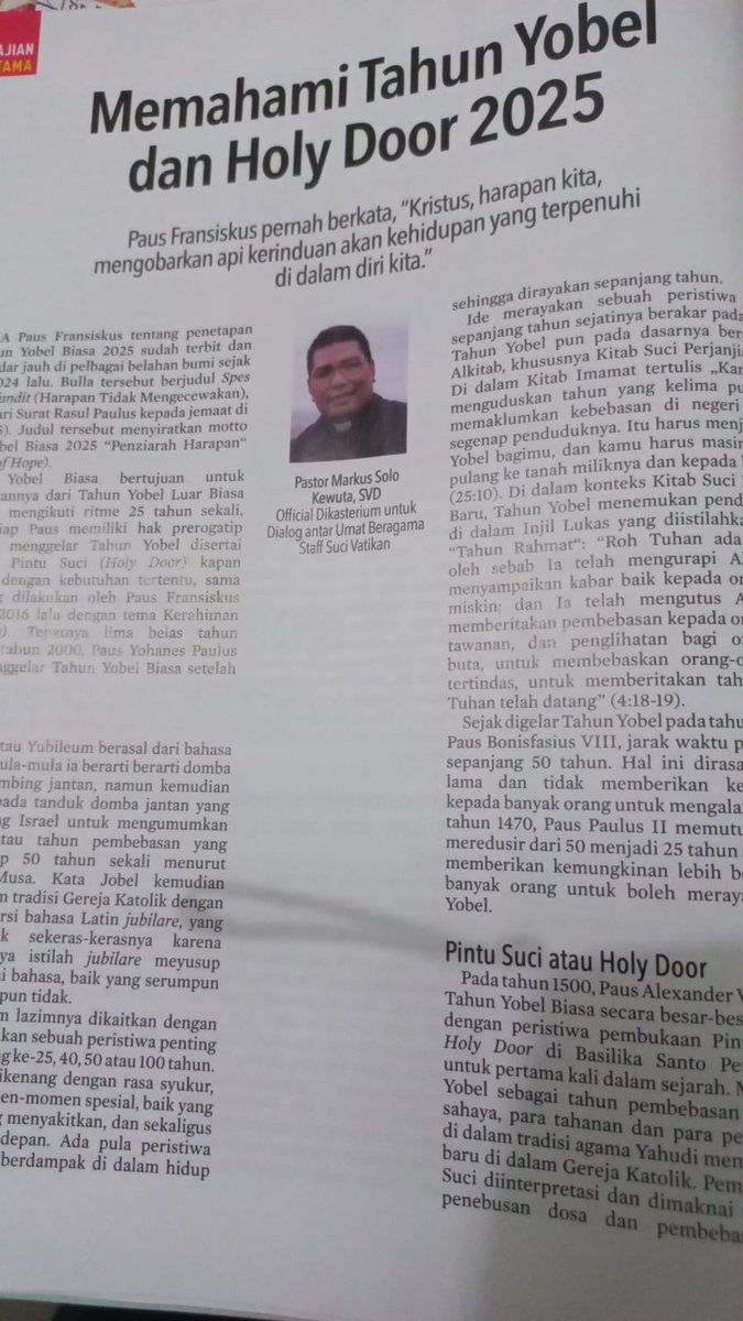 Terbit di Majalah Hidup Katolik Minggu ini. Selebihnya di sana. Selamat memasuki Tahun Baru 2025 penuh pengharapan. Tuhan selalu bersama kita. Selamat Tahun Baru bagi semua sahabat di Twitter.