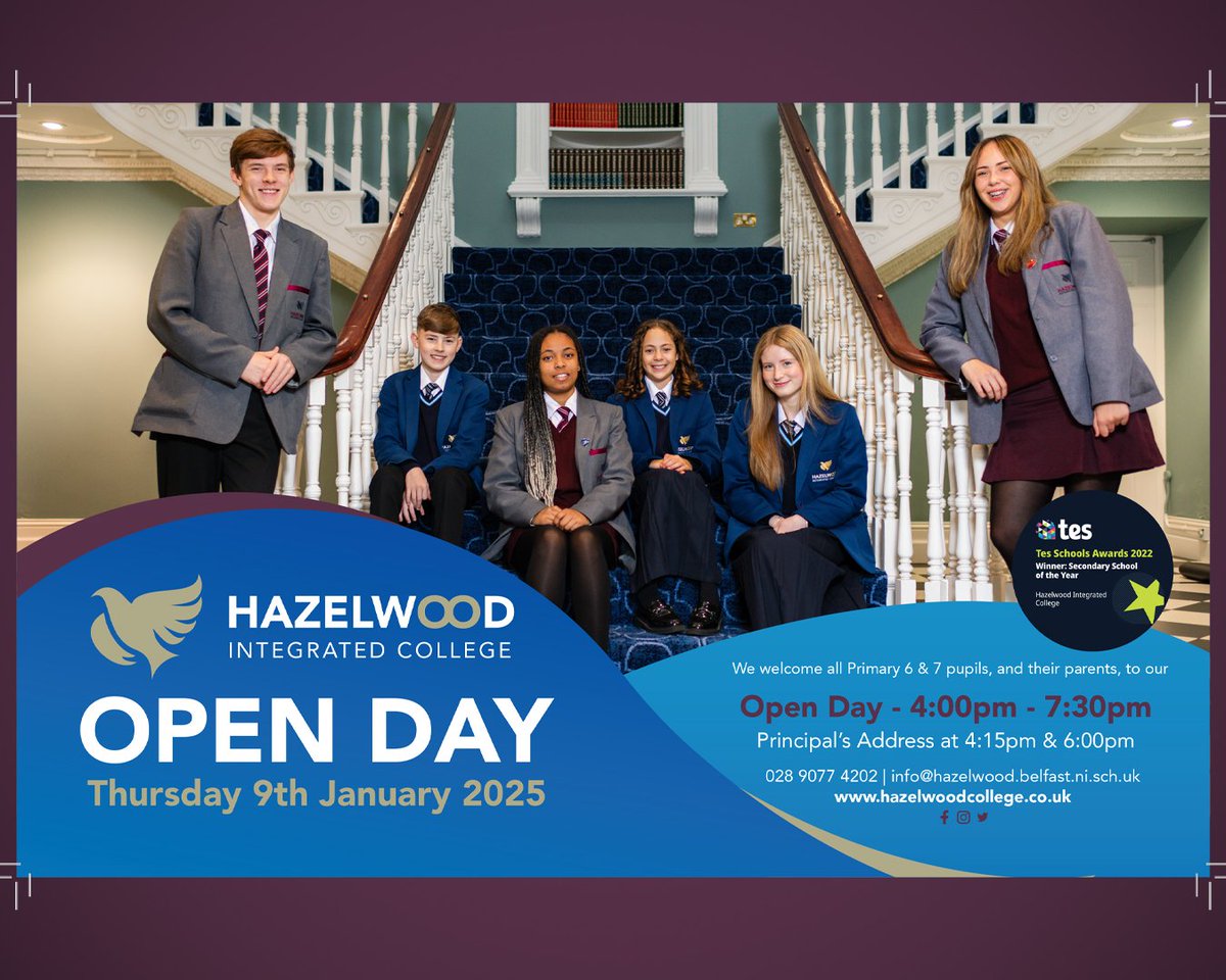 hazelwoodni's tweet photo. Don't miss our Open Day on Thursday 9th January 2025. https://t.co/t52MleeDxg