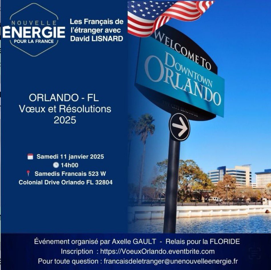 NEnergie_FDE's tweet image. 🗓️ A vos agendas ! #11janvier  

L’équipe des Français de l’étranger de @Nouv_Energie a le plaisir de vous inviter à une rencontre le 11 janvier 2025 à #orlandocity en #Floride 🇺🇸
 
Organisée par @AxelleGault , référente @NEnergie_FDE Floride, n’hésitez pas à vous inscrire ici👇
