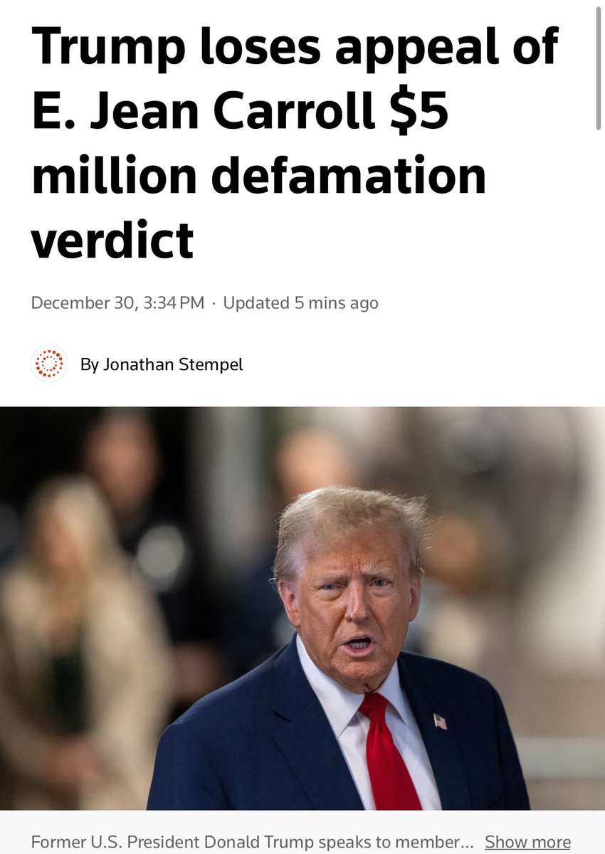 berkeklb's tweet photo. Pazartesi günü bir federal temyiz mahkemesi, seçilen ABD başkanını eski dergi köşe yazarına cinsel istismar ve daha sonra karalamadan sorumlu bulduğunda #JeanCarroll'un #DonaldTrump'a karşı kazandığı 5 milyon dolarlık bir kararı onadı. https://t.co/n0S94r3Y45
