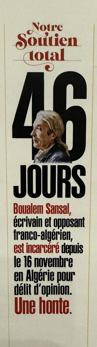 Toutes les semaines, depuis qu’il est embastillé, <a href="/franctireurmag/">Franc-Tireur</a> consacre sa chandelle à Boualem Sansal et à compter ses jours en prison. Après un court espoir, nous devons la maintenir… Car il ne sera visiblement pas libéré. Terrible. 
#LiberezBoualemSansal