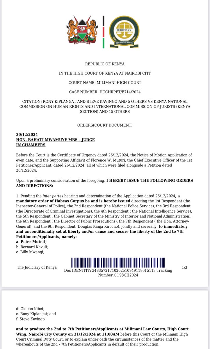 _James041's tweet photo. The Judiciary has also suspended peace and has given the abductors until tomorrow 11 a.m to release the abducted Comrades or get ready to see what Agwenge's dog saw in Malanga.

They will not believe. THEY - WILL - NOT- BELIEVE.

Kenya istahili heshima ✊ 

#EndAbductionsKE #RutoMustGoNow