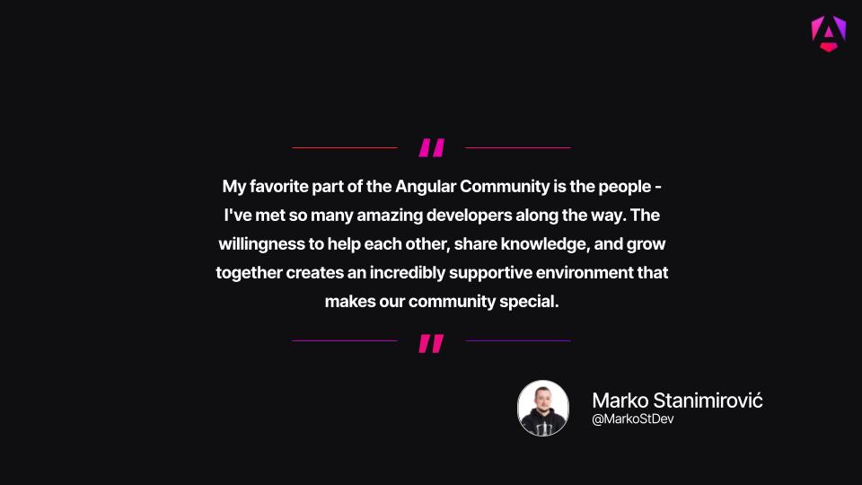 angular's tweet image. The #AngularCommunity is all about passionate people. @MarkoStDev, Angular GDE, believes that this community is all about willing to help each other, share knowledge and grow together.
#GoogleDeveloperExpert