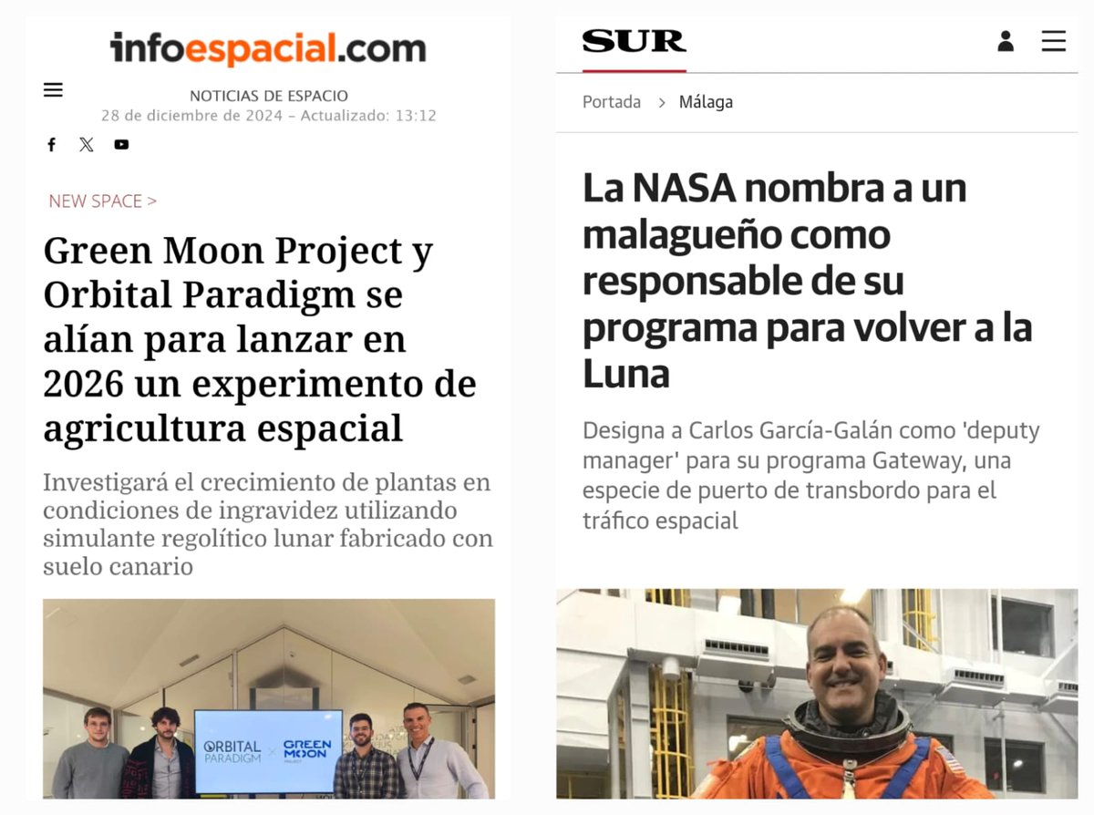 ¡Un proyecto andaluz llevará la agricultura al espacio en 2026! #GreenMoonProject estudia el cultivo de hortalizas en ingravidez.

Y la <a href="/NASA/">NASA</a> designa al ingeniero Carlos García-Galán responsable de su programa para volver a la Luna.

El #TalentoAndaluz conquista el espacio.