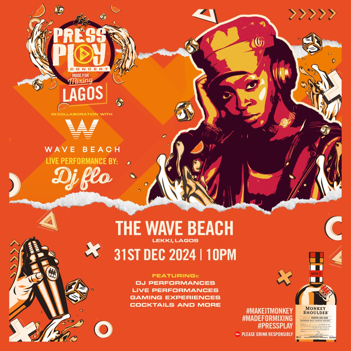Detty December is about to be a wrap🍀💚

Catch me live at the Press Play Concert tomorrow while we press play for the New Year.

📍: <a href="/wavebeachlagos/">Wave Beach Lagos</a> 

#DJFLO #TurnMeOn #makeitmonkey #madeformixing #pressplaylagos
