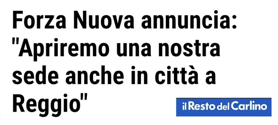 Prima Ferrara, poi la vergognosa provocazione del corteo dei “Patrioti” a Bologna, adesso l’annuncio dell’apertura di una sede di Forza Nuova a Reggio Emilia.
La misura è colma.

Il Fascismo resta un crimine, mai un’opinione.
