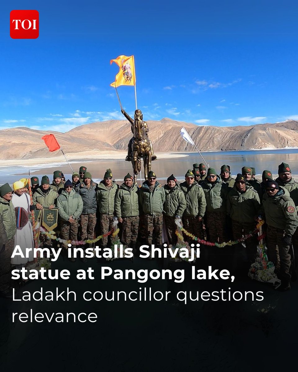 timesofindia's tweet image. #Ladakh councillor Konchok Stanzin criticized the Indian Army's installation of Chhatrapati Shivaji's statue by #PangongLake, expressing concerns about its relevance to the local environment.

Highlighting the lack of local input, he called for projects that better reflect the…