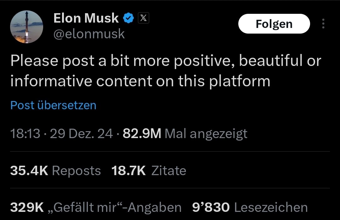 Zuerst verwandelt er #Twitter in das braune Güllenloch #X und dann beklagt er sich über die hasserfüllten Inhalte hier.

Das kann man nicht erfinden.