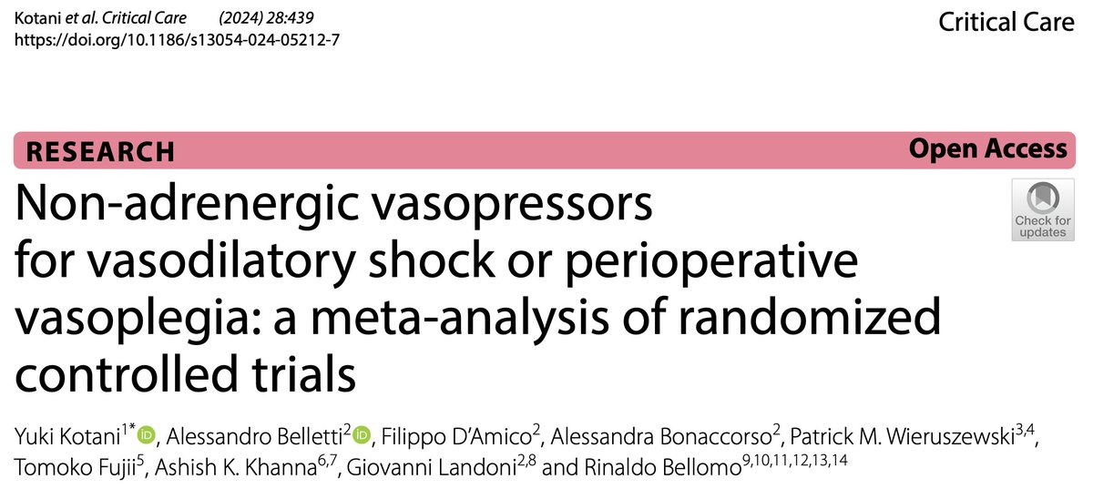 Last publication in 2024🍾
We assessed the effects of non-adrenergic vasopressors in three populations (sepsis, cardiac surgery, and non-cardiac surgery).
Our findings justify future RCTs comparing these agents with usual care based on noradrenaline alone.
ccforum.biomedcentral.com/articles/10.11…