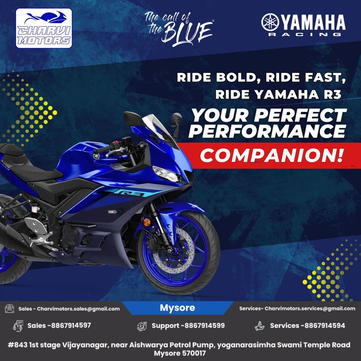charvi_motors's tweet image. Ride bold, ride fast, ride the Yamaha R3! 🏍️
Your ultimate performance companion is here. 🚀

👉 Visit Charvi Motors today and take the Yamaha R3 for a spin!

#YamahaR3 #RideBold #PerformancePerfected #CharviMotors #TwoWheelerLove #RidingThrills