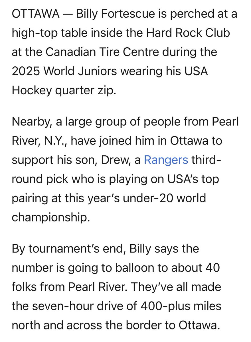 “Congratulations but you’re not rooting for them,” the Islanders fans wrote.

My story on a massive New York hockey family and Drew Fortescue, the #NYR prospect they’ve led — and followed — to the World Juniors:
nytimes.com/athletic/60236…