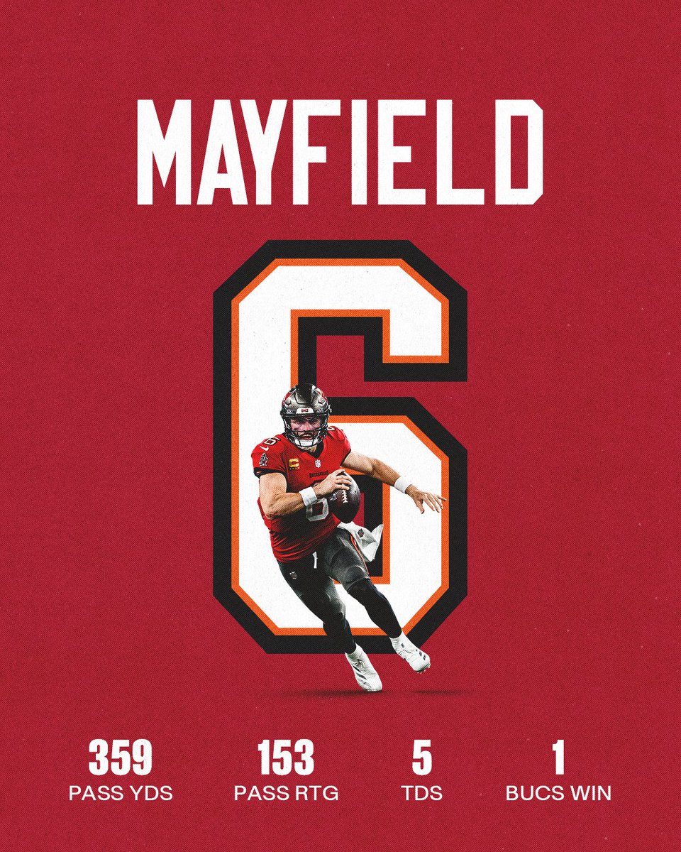 HAVE. A. DAY.

<a href="/bakermayfield/">Baker Mayfield</a> became the fifth player in <a href="/NFL/">NFL</a> history with a completion percentage of 80-or-higher, 350+ passing yards, five touchdown passes and a passer rating of 150+ 🤯