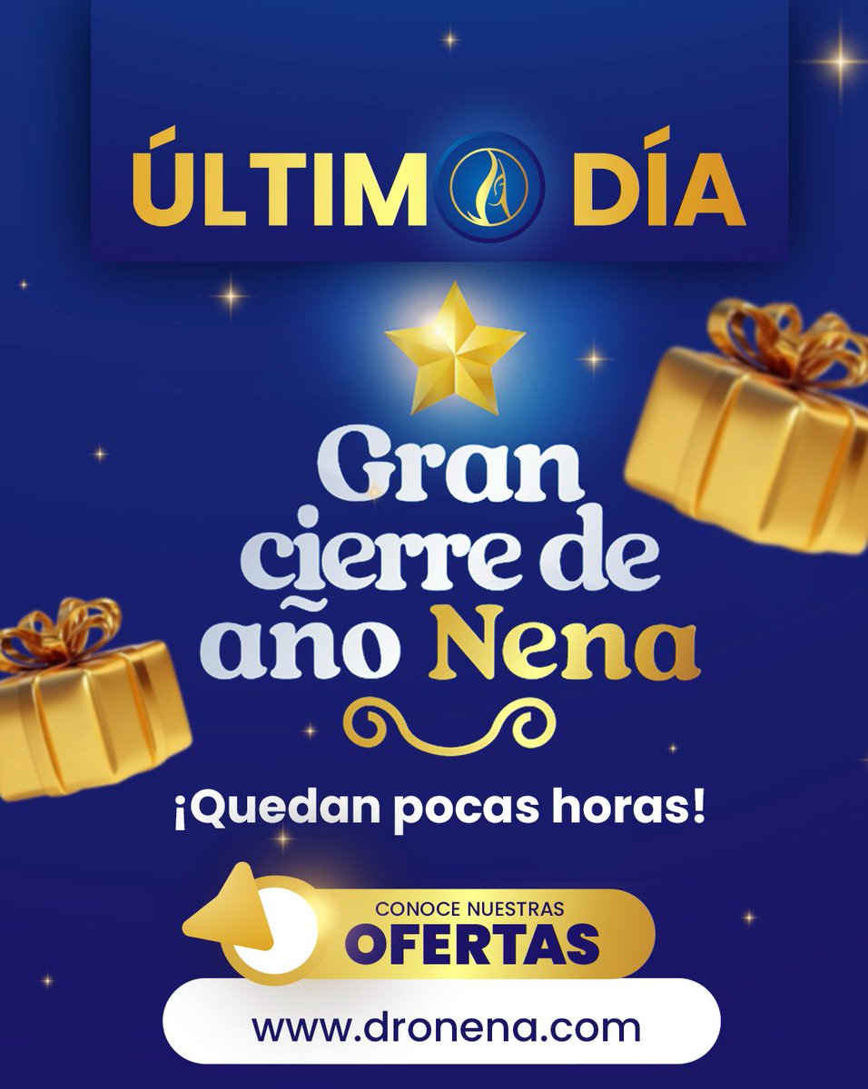 #ClienteNena ÚLTIMO DÍA✨ ¡APROVECHA LA PROMOCIÓN! 🎉 #GranCierreDeAñoNena

⏰¡Aún estás a tiempo de arrancar el 2025 con el mejor inventario! Quedan pocas horas.

Solicita nuestra Revista Digital a tu asesor comercial o visita nuestra web: Dronena.com