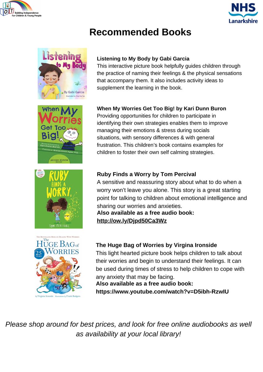 CYP Occupational Therapy (NHS Lanarkshire) (@occupationalth4) on Twitter photo Here are some book recommendations for supporting conversations with your around anxiety and managing worries: Here are some book recommendations for supporting conversations with your around anxiety and managing worries: