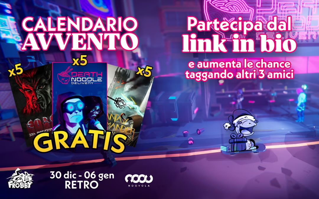 One last giveaway this year in collaboration with our buddy Frobby, and two Italian developers in <a href="/StupidiPixel/">Stupidi Pixel</a> and <a href="/AgeOfGames/">AgeOfGames</a> 

Win some #indiegames by following the link in the comments!

#indiedev #indiegamedev #indiegames #giveaway #GiveawayAlert