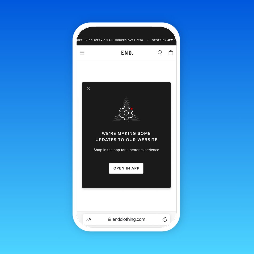 Planned website downtime? No problem for END.

The team launched a Journeys smart banner in 30 mins, turning traffic into app users with an 11.86% view-to-click rate and 1.03% view-to-purchase.

Smart tools = big wins.

branch.io/resources/case…