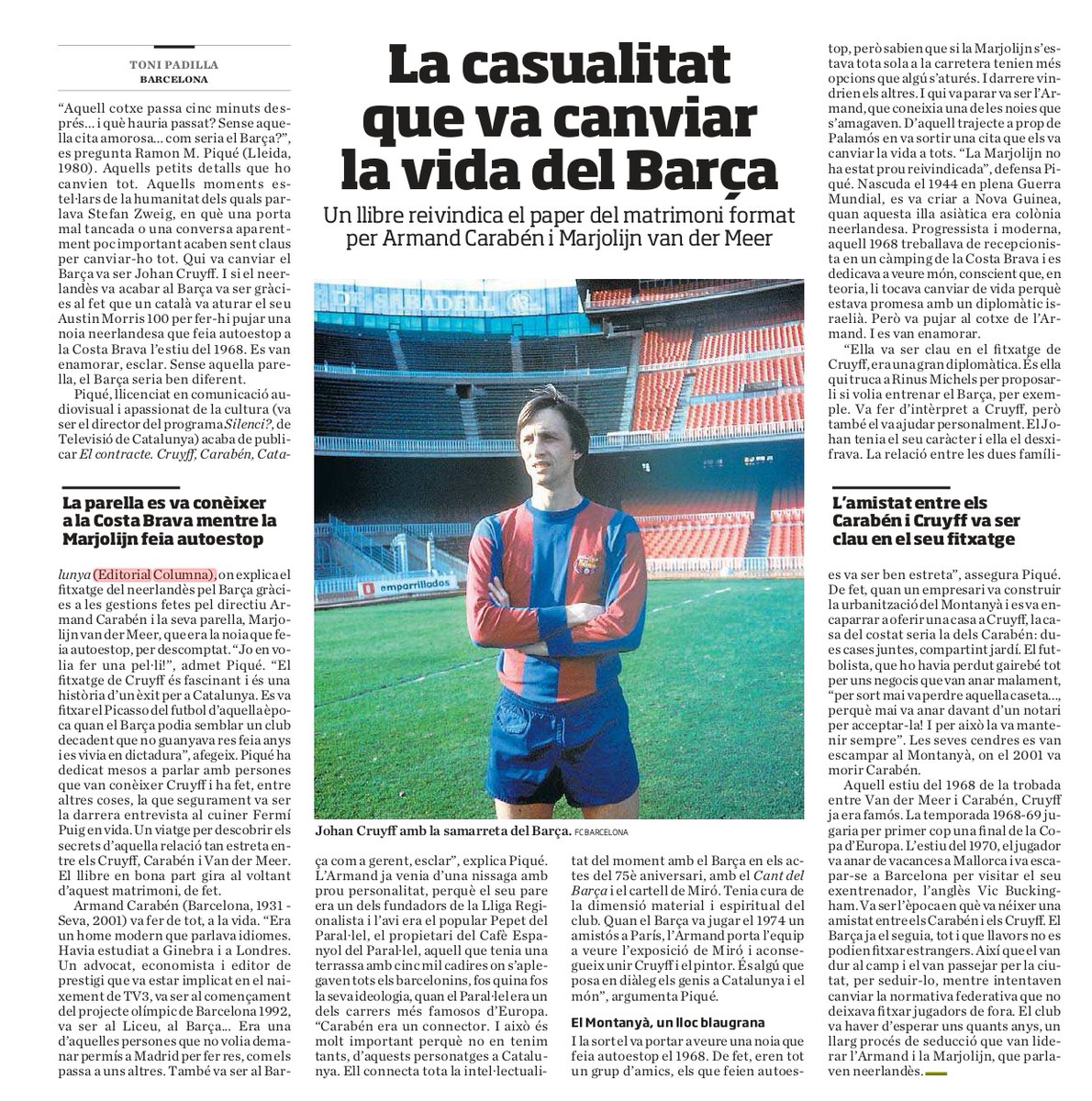 columnaedicions's tweet photo. 🟥🟦«El fitxatge de Cruyff és fascinant i és una història d’un èxit per a Catalunya.»
📰 Al @diariARA recullen les declaracions de l'autor del llibre #ElContracte, en @RamonPique. https://t.co/FwaoN62lYB