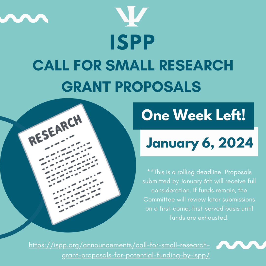 ⏳ One Week Left! Submit your ISPP Small Research Grant proposal by January 6, 2025.

*This is a rolling deadline. Proposals received after Jan. 6 will be reviewed if funds remain!

🔗 More details: ispp.org/wp/wp-content/…

#ISPP #ResearchGrants #PoliticalPsychology