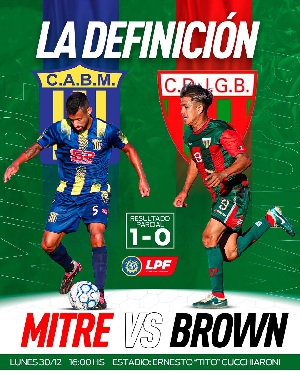 ¡Se viene el último partido del año! ⚽

Bartolomé Mitre y Jorge Gibson Brown otra vez cara a cara para definir el título del Torneo Clausura 🏆

🏟️ La acción será en el estudio "Tito" Cucchiaroni, desde las 16 Hs.

🔙 La serie está 1-0 en favor del "Auriazul".

#LaLigaDeTodos