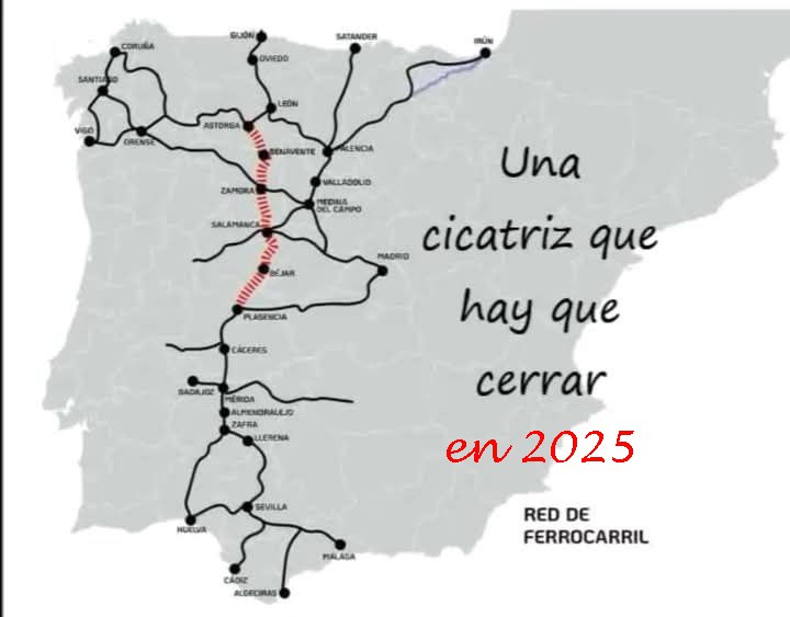 🚇 TREN RUTA DE LA PLATA ¡YA! 🚇

La discriminación crónica del Estado español con el oeste peninsular respecto a las comunicaciones ferroviarias es manifiesta y vulnera el principio de igualdad constitucional. ¡Todos deberíamos tener los mismos derechos! 
2025 Ruta Plata Ya