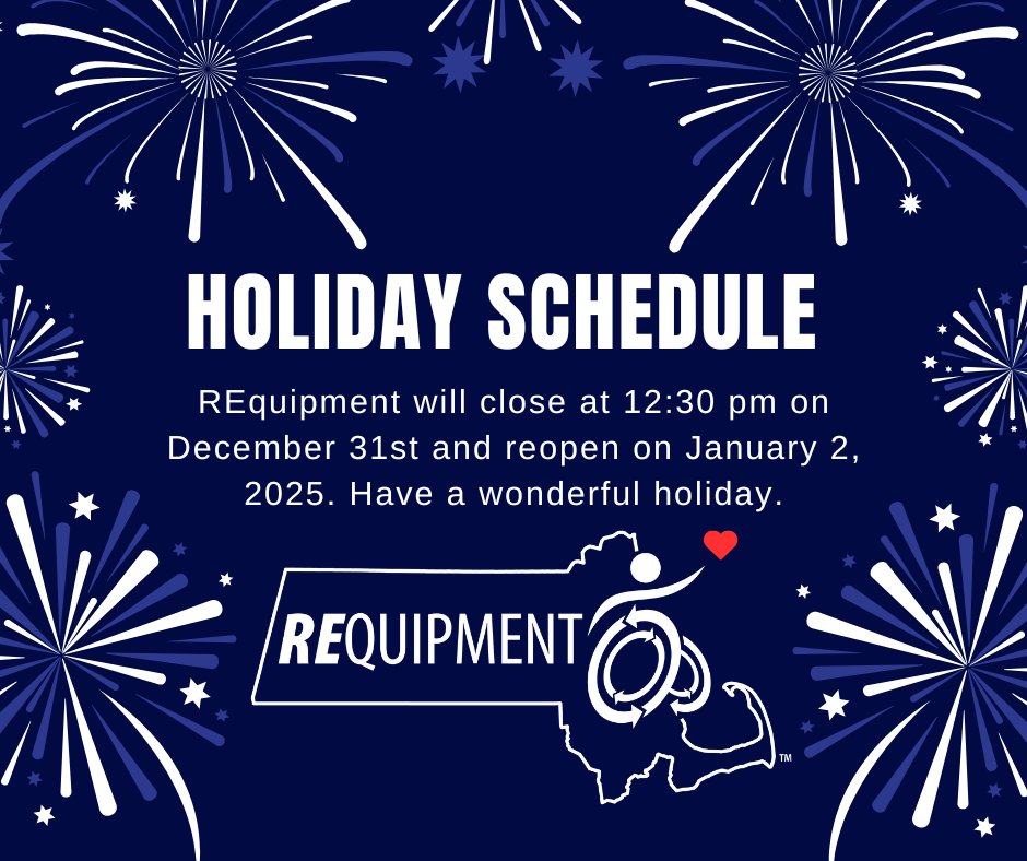 dme_reuse's tweet image. REquipment wishes you a wonderful New Year&apos;s celebration (or just some TV and an early night!)

#NewYears #DurableMedicalEquipment #AssistiveTechnology #Reuse #Massachusetts #InclusionMatters  #SaveThePlanet #Seniors #Veterans #Caregivers #A11y