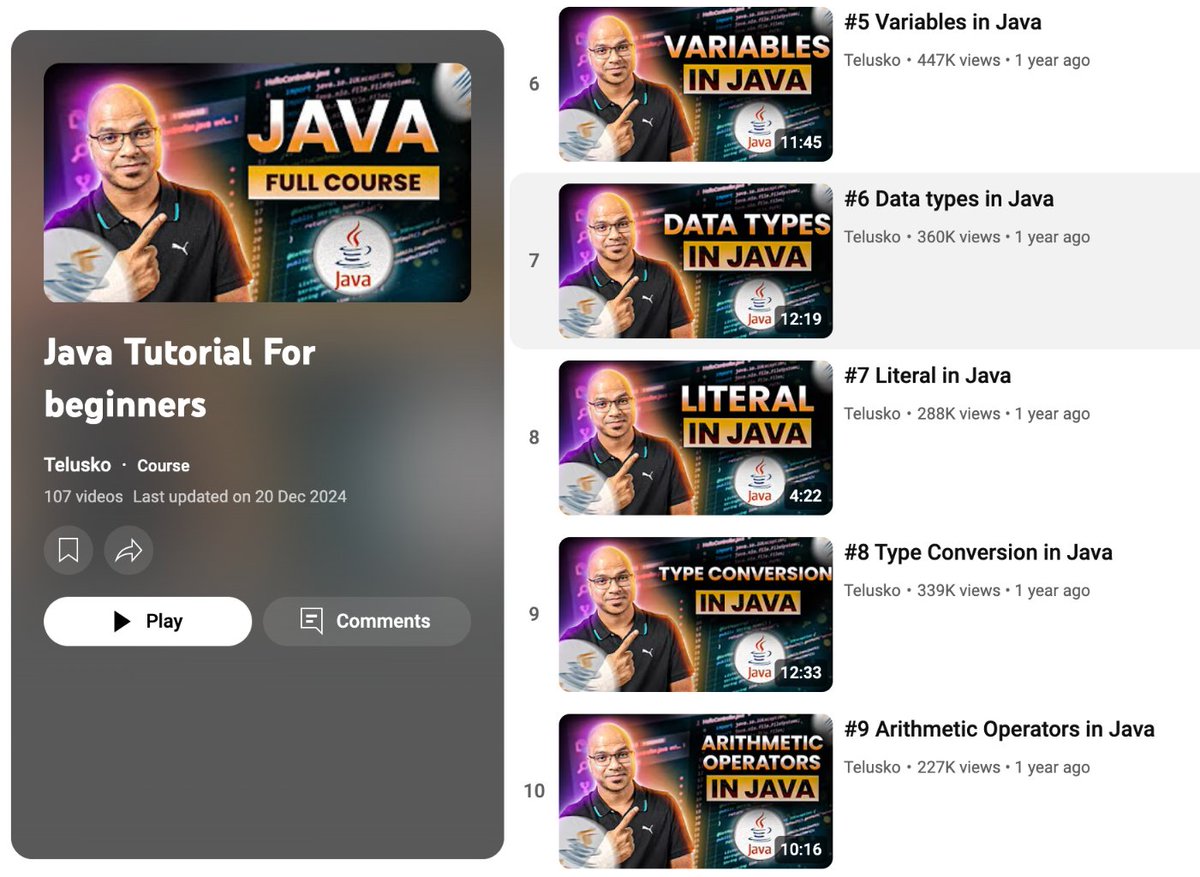 swapnakpanda's tweet image. This has to be the "Best" Java playlist ever.
All new videos. Fully updated.
With more than 100 videos, it covers everything about Java.