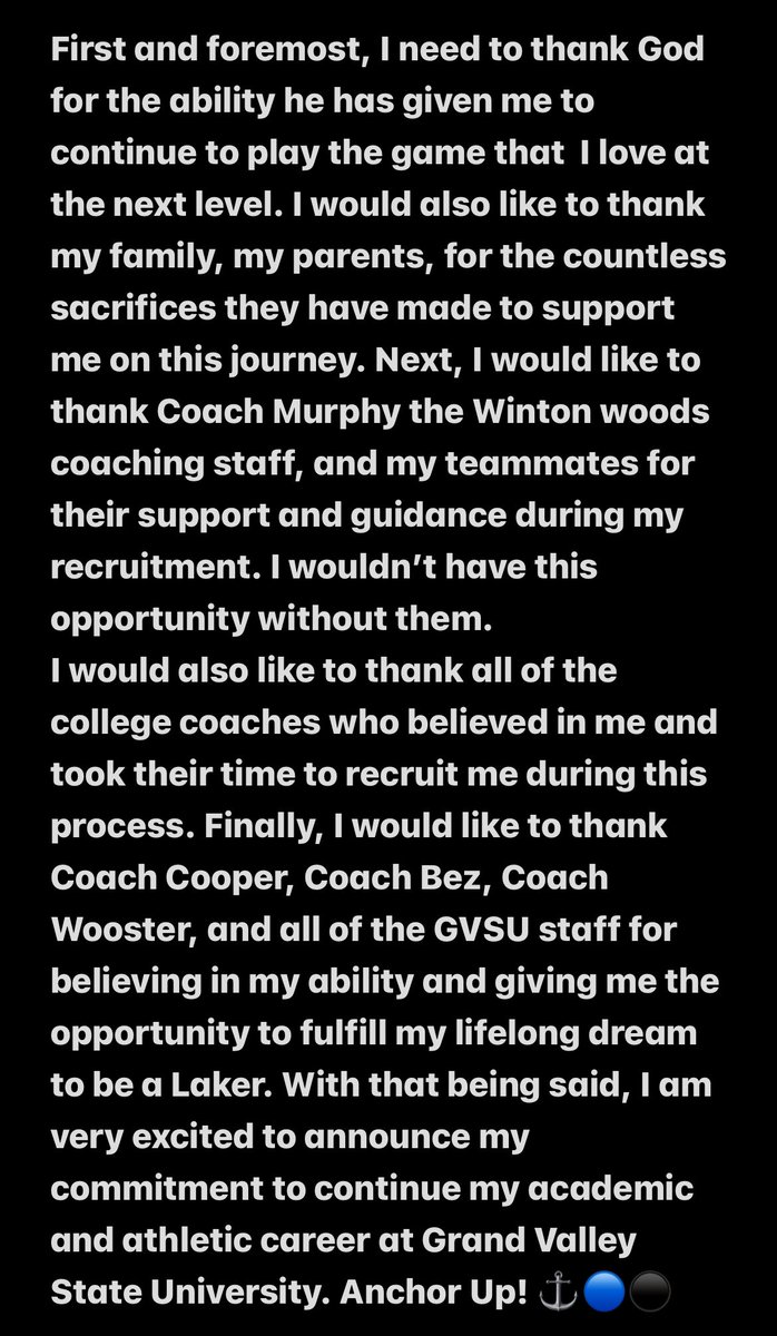 Anchor up ⚓️⬆️   #Committed 

<a href="/CoachChadMurphy/">Chad Murphy</a> <a href="/CoachGregForest/">Greg Forest</a> <a href="/CoachGill37/">Chris Gillam</a> <a href="/LandonHerrmann3/">Coach Herrmann</a> <a href="/Winton_WoodsFB/">Winton Woods HS Football</a> <a href="/bradbezGVSU/">Brad Bez</a> <a href="/CoachWooster/">Scott Wooster</a> <a href="/CoachCooperGVSU/">Scott Cooper</a>