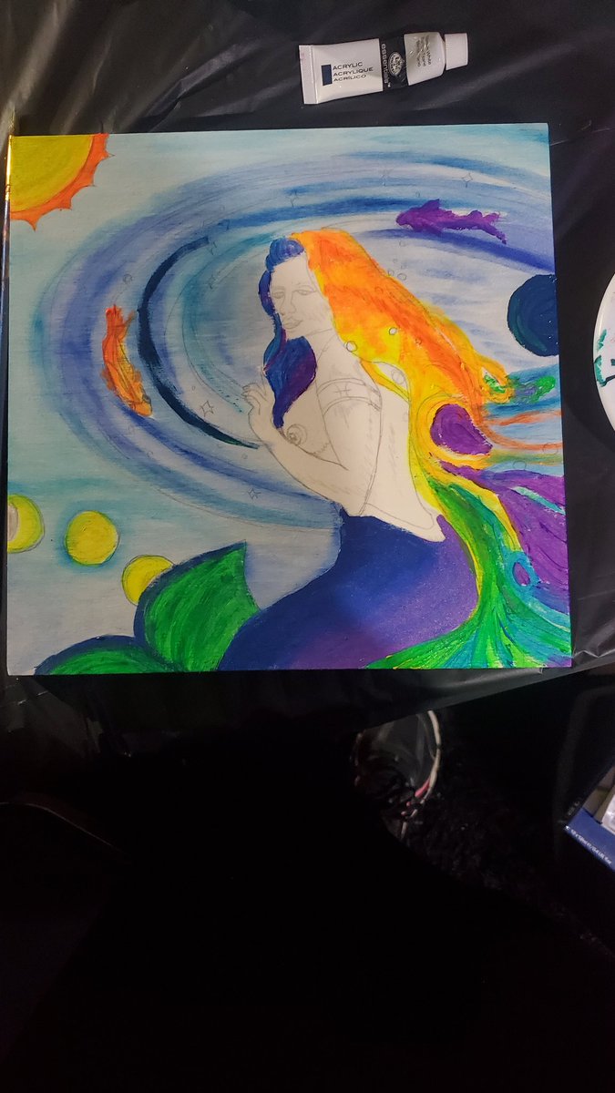 tephratempest's tweet photo. Pices Painting in Progress #art #acrylic #watercolor #uvreactive #astrological #water #mermaid #mixedmedia #painting #aquatic #wonders https://t.co/Jc8VOBTmNq