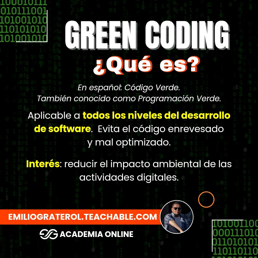 graterolz's tweet image. 🔴 ¿𝗤𝗨𝗘 𝗘𝗦 𝗚𝗥𝗘𝗘𝗡 𝗖𝗢𝗗𝗜𝗡𝗚?
Cerramos el año con esta imagen que te servirá como introducción, si aún no conoces el Green Coding.
👉 ¿Necesitas MENTORÍA PERSONALIZADA?
Comunícate aquí 👇
emilio@emiliograterol.com
#greencoding #greencode #emiliograterol